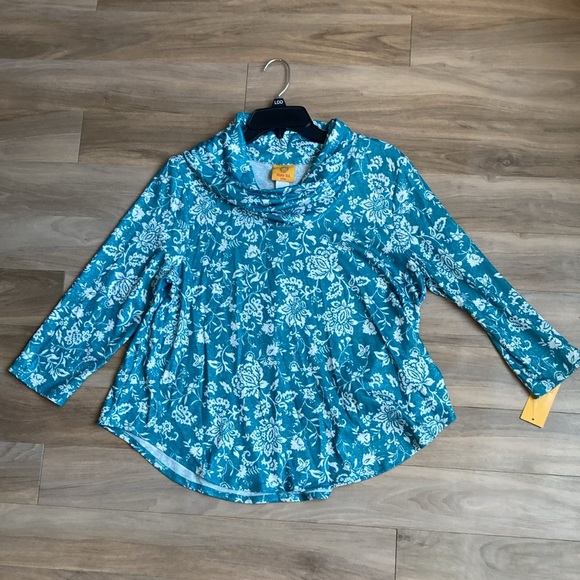 3/$45 Ruby Rd top metallic floral print pullover w stretch casual office PL - Picture 13 of 17